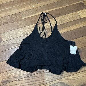 Free People Black Backless Halter Cropped Flowy Top